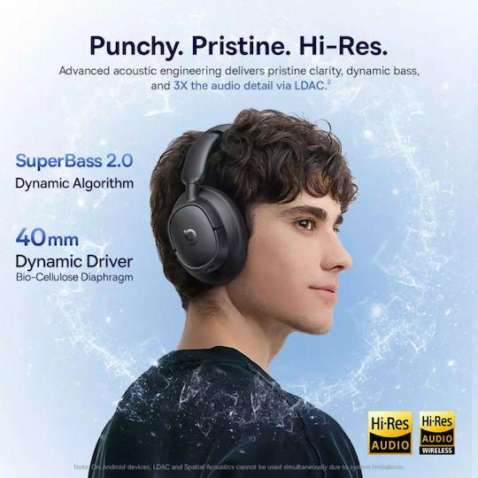 Baseus Bass BH1 NC Wireless Bluetooth Over Ear Headphones with 80 Hours Playing Time and Quick Charge Cosmic Black