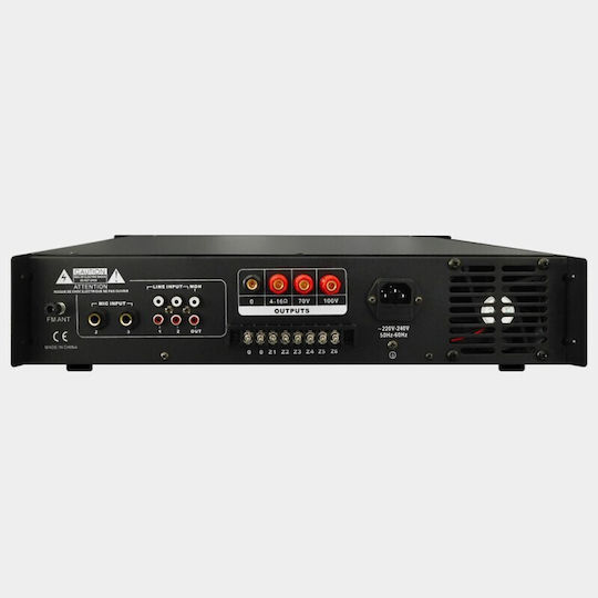 Audio Master AV100USB Integrated Commercial Amplifier 6 Zone 100W/100V with Cooling System Equipped with USB/FM/Bluetooth Black