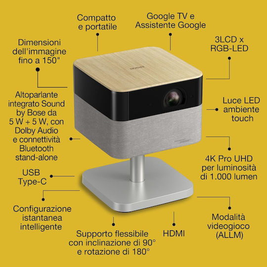 Epson Lifestudio Flex EF-72 V11HB76640 Projector 3LCD Λάμπας LED με Wi-Fi και Ενσωματωμένα Ηχεία