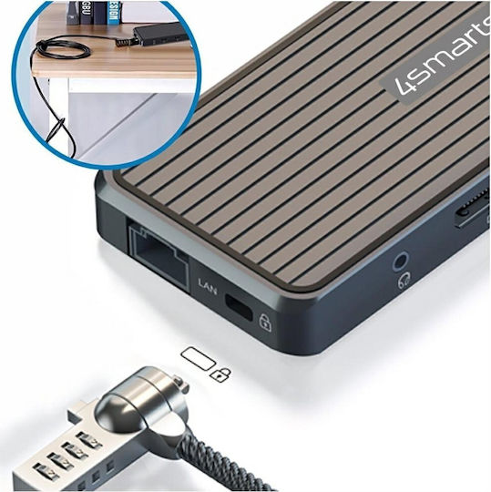4Smarts SmartDock Dock / USB-C Docking Station με HDMI/DisplayPort 4K PD Ethernet και σύνδεση 2 Οθονών Μαύρο