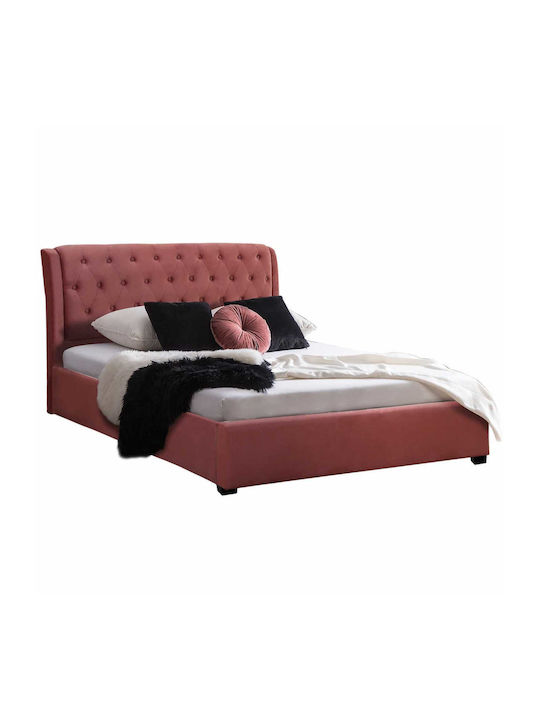 Odalys Bed Double Upholstered with Velvet Sapio Apple for Mattress 150x200cm