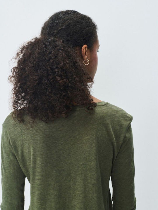 Women's Long Sleeve Sweater Woolen with V Neckline Green