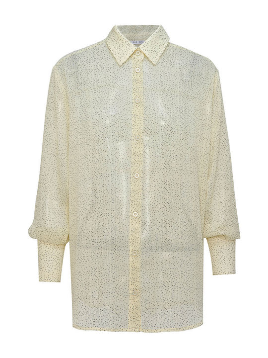 Long Sleeve Women's Shirt Yellow Polka Dot