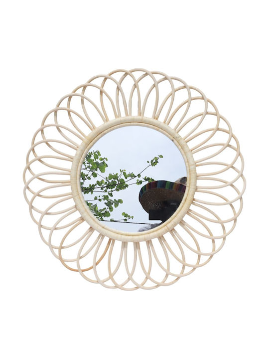 Polihome Glimpse Wandspiegel mit Beige Rattan Rahmen Durchmesser 60cm 1Stück