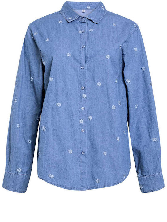 Celestino Women's Shirt Denim Floral Loose Fit Blue