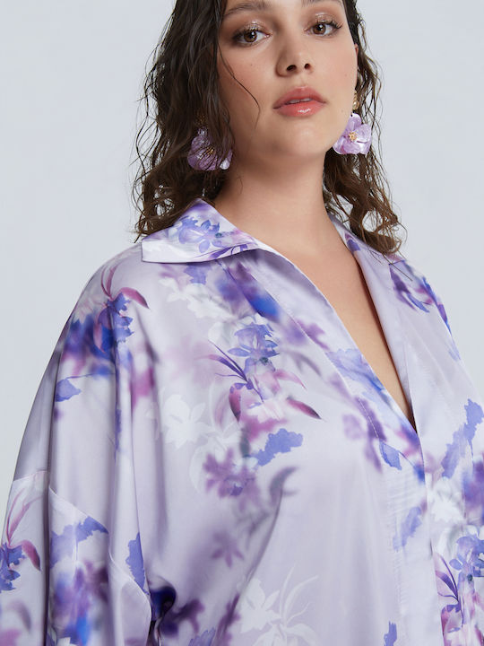 Women's Satin Floral Lilac Blouse
