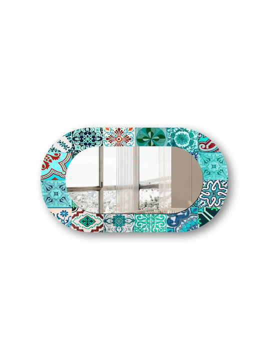 Oval Wandspiegel Mit Glas Rahmen Blau Muster (55x99cm)