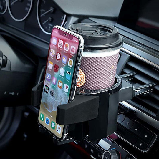 Autoline Car Cup Holder with Mobile Mount 1 Position for AC Vents in Black Color