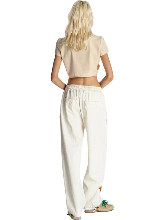 Mod Wave Movement Women's Cotton Short Sleeve Crop Top Beige