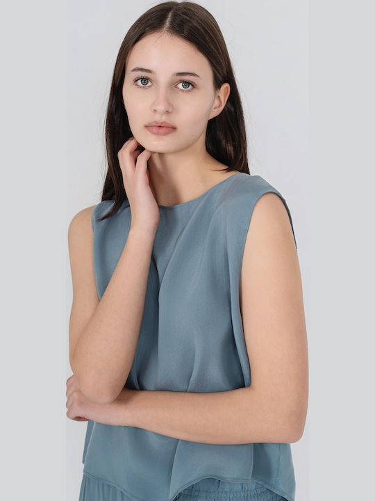 Γυναικείο Crop Top Αμάνικο Dusty Blue