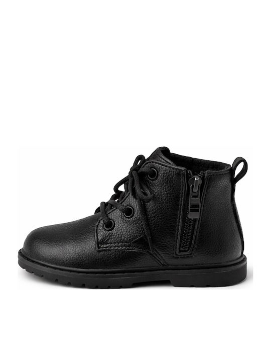 Lederne Kinderstiefel mit Reißverschluss Schwarz