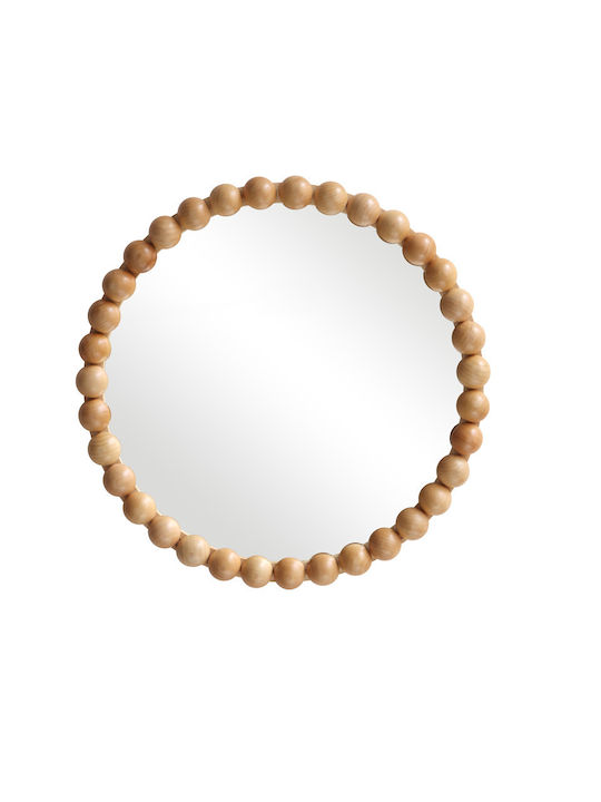 Pakketo Specio Wandspiegel mit Beige Hölzernes Rahmen Durchmesser 60cm 1Stück
