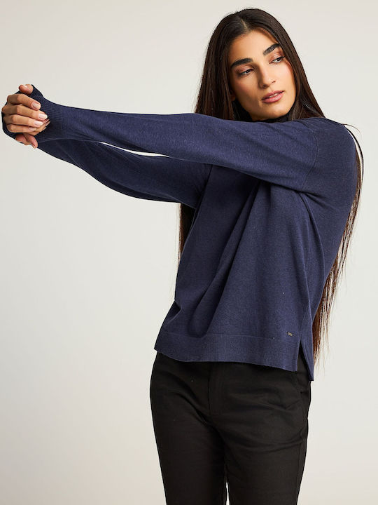 Women's Sweater Cotton Turtleneck Blue