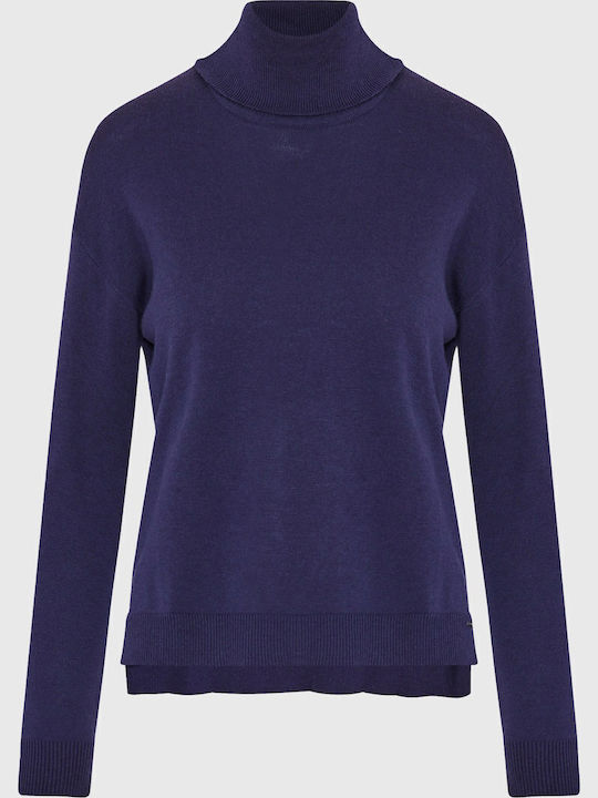 Women's Sweater Cotton Turtleneck Blue