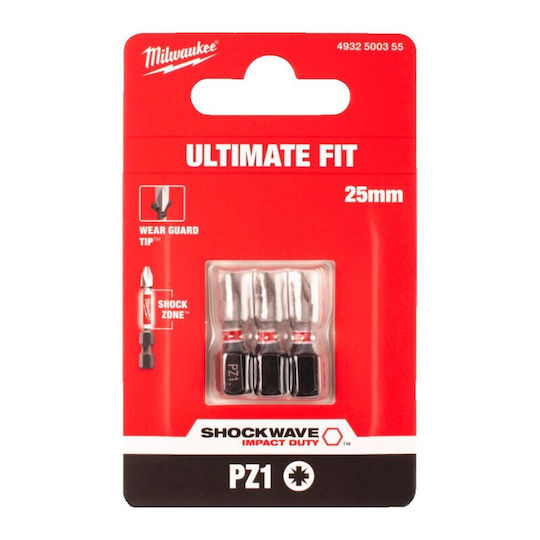 Milwaukee Ph2x25mm Cross Screwdriver Bit Processed Steel Heavy Duty Applications Set 3 Pieces 4932500353