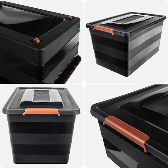 Kadax Cutie De Depozitare Din Plastic Cu Roți Și Capac Negru 40x39cm