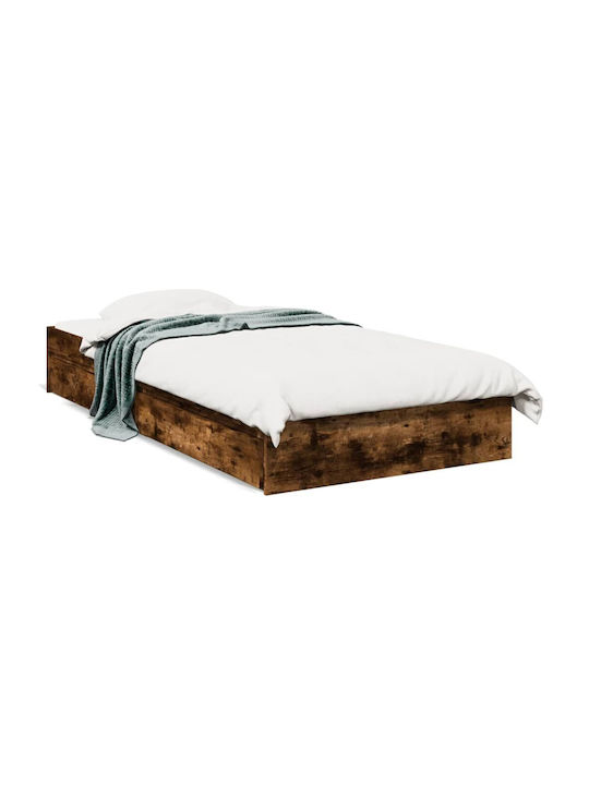 Single Wooden Brown Bed Base with Slats for Mattress 90x190cm