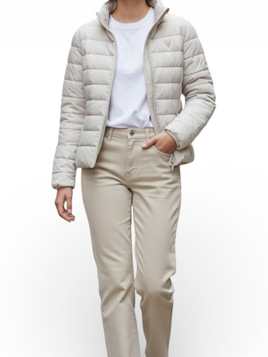 Short Women's Puffer Jacket Waterproof for Winter Ecru