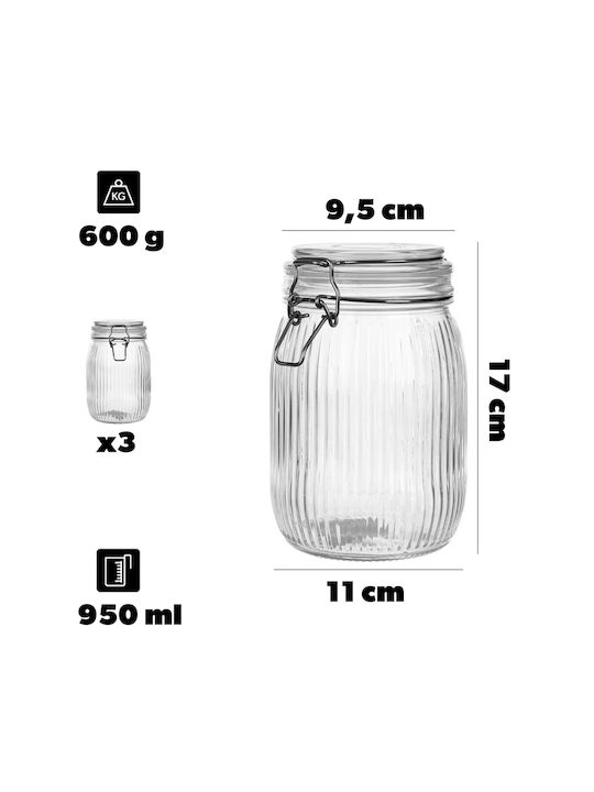 Glass Container Lid 950 Ml 3 Pcs