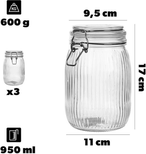 Glass Container Lid 950 Ml 3 Pcs