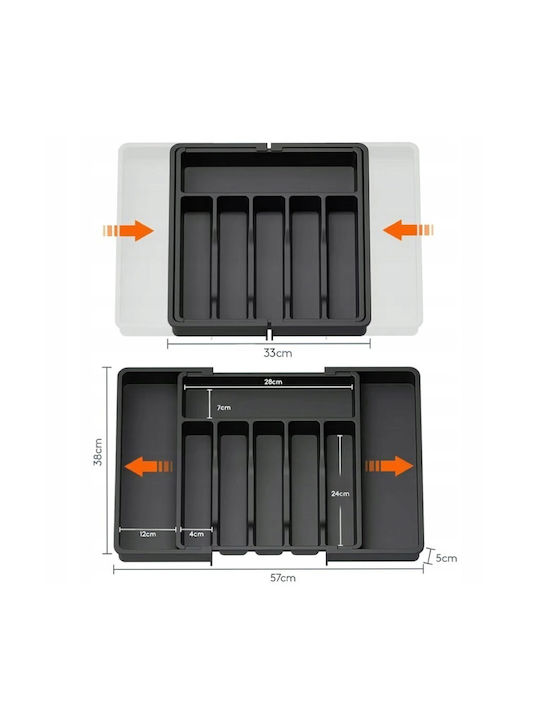 Opening Plastic Drawer Cutlery Tray 33x38x5cm Black