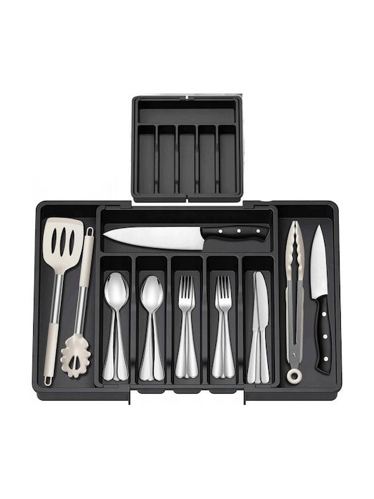 Opening Plastic Drawer Cutlery Tray 33x38x5cm Black