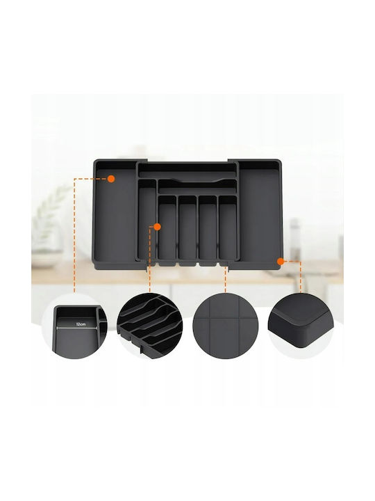 Opening Plastic Drawer Cutlery Tray 33x38x5cm Black