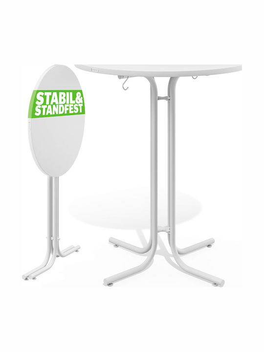 Masă Metalică Catering Pentru Spații Exterioare Mici Pliabilă Albă 80x80x110 cm