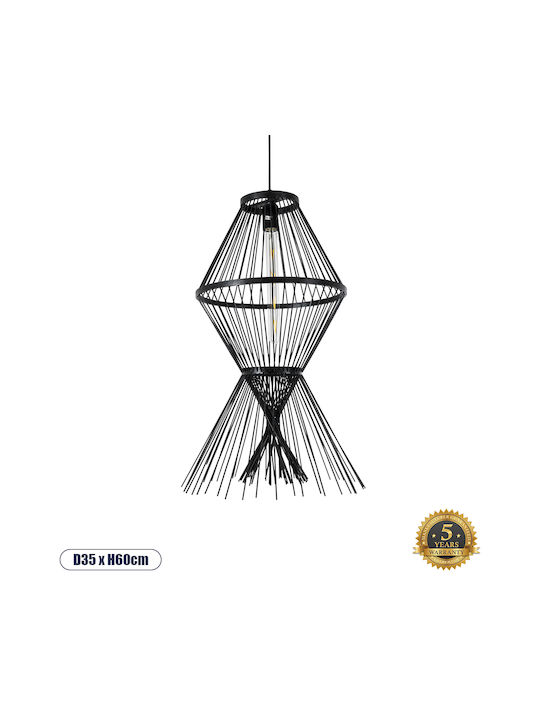 GloboStar Yoshi Deckenleuchte Schwarz Boho Raster mit Lampenbirnensockel E27 35x35x60cm