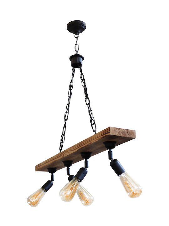 Heronia R-07KEY Κρεμαστό Φωτιστικό Καφέ Ράγα για 4 Λαμπτήρες E27 80x12.5x90εκ.