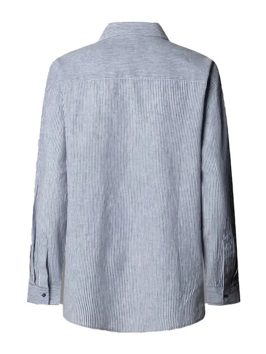 Langärmeliges Damen-Jeans-Hemd Blau Gestreift