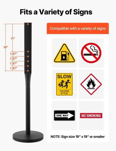 Vevor Portable Sign Post 2-pack 1230 Mm Tall Metal Sign Stands Heavy Duty Cast Iron Base Multi-hole Design Easy Installation Wind-resistant Indoor Outdoor Parking Warning Notice