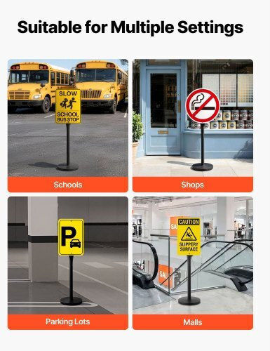 Vevor Portable Sign Post 2-pack 1230 Mm Tall Metal Sign Stands Heavy Duty Cast Iron Base Multi-hole Design Easy Installation Wind-resistant Indoor Outdoor Parking Warning Notice