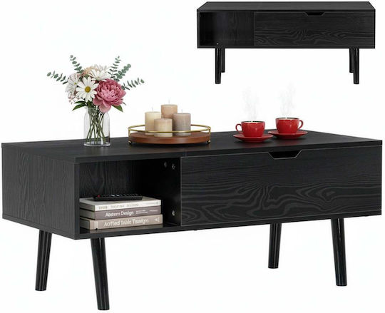 Rectangular Central Wooden Coffee Table with Lifting Mechanism Black W100xD50xH43cm