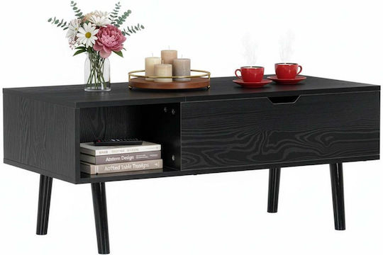 Rectangular Central Wooden Coffee Table with Lifting Mechanism Black W100xD50xH43cm