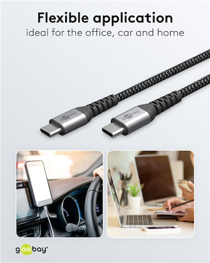 Goobay Braided USB 2.0 Cable USB-C Male - USB-C 60W Black 0.15m 79559