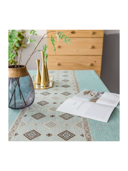 FRIPIA Fripia Leinen Tischtuch Mit Stickerei Blau 140x240cm