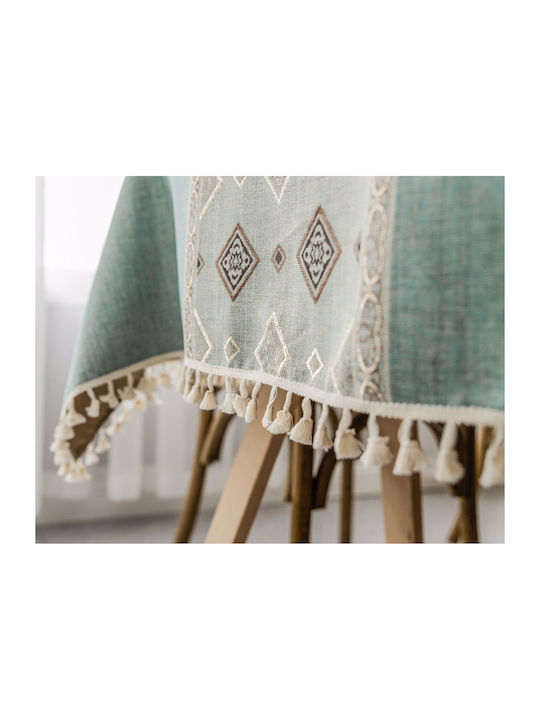 FRIPIA Fripia Leinen Tischtuch Mit Stickerei Blau 140x240cm