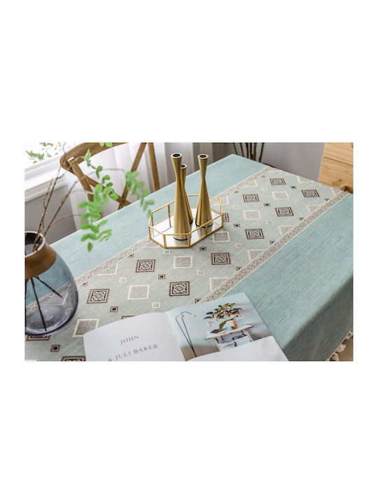 FRIPIA FRIPIA Leinen Tischtuch Mit Stickerei Blau 120x180cm