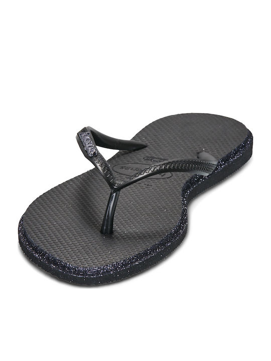 Slim Point Glitter Σαγιονάρες σε Μαύρο Χρώμα
