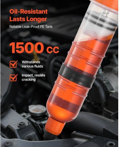 Vevor 1.5 L Fluid Extractor Manual Automotive Fluid Pump Extractor Oil Syringe Long Hose Extension Tubes Easy Oil Change Suction Pump Lawn Mowers Cars Ships Golf Carts Motorcycles