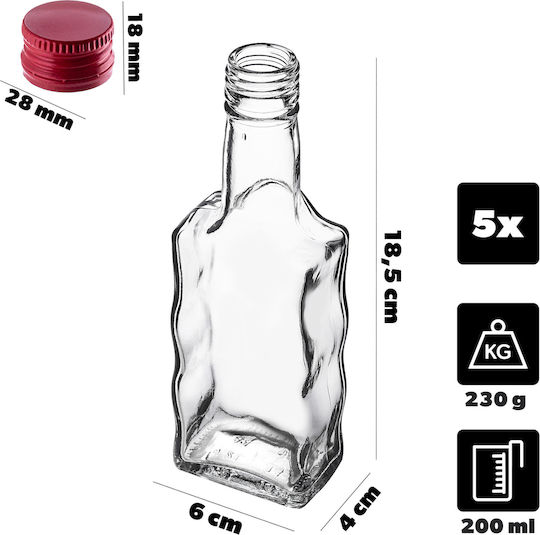 Sticlă Lichior din Sticlă 200ml Capac Roșu 5 Bucăți