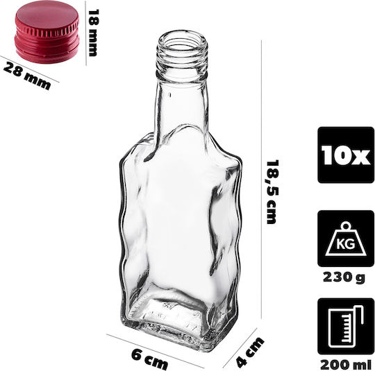 Kadax Glas Wein-/Getränkeflaschen 200ml Likörflasche Rote Kappe 10 Stück