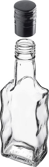 Glass Bottle Liqueur 200ml Long Black Cap 5 Pcs