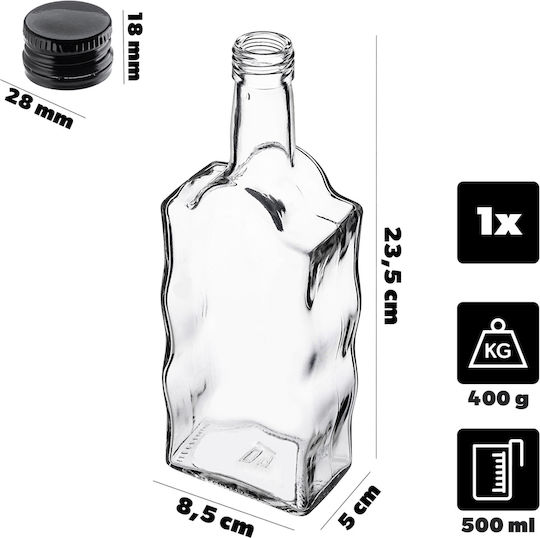 Glass 500ml Liqueur Bottle Black Cap 1 Pc