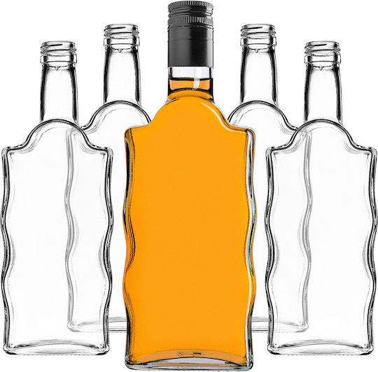 Glass 500ml Liqueur Bottle Long Black Cap 5 Pcs