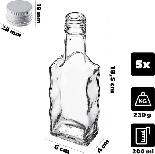 Glass Bottle Liqueur 200ml White Cap 5 Pcs