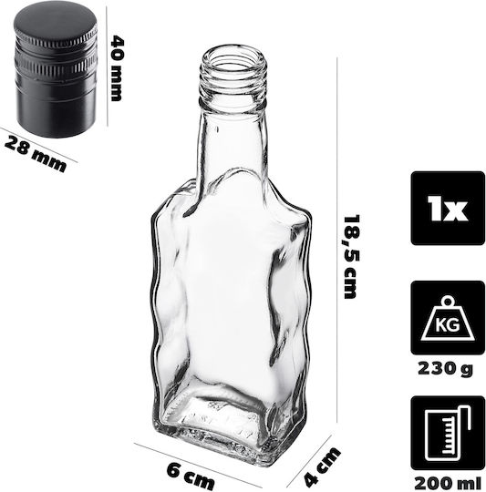 Glass 200ml Liqueur Bottle Long Black Cap 1 Pc