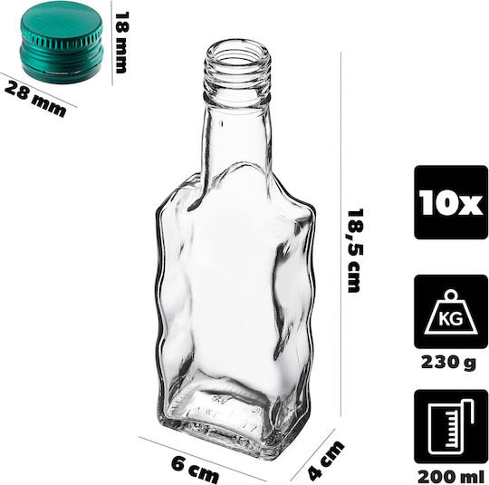 Kadax Glasflasche Likör 200ml Grüne Kappe 10 Stück