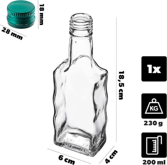Glass 200ml Liqueur Bottle Green Cap 1 Pc